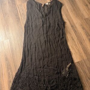 Free People Black Sleeveless Midi Dress with Hem Embellishment